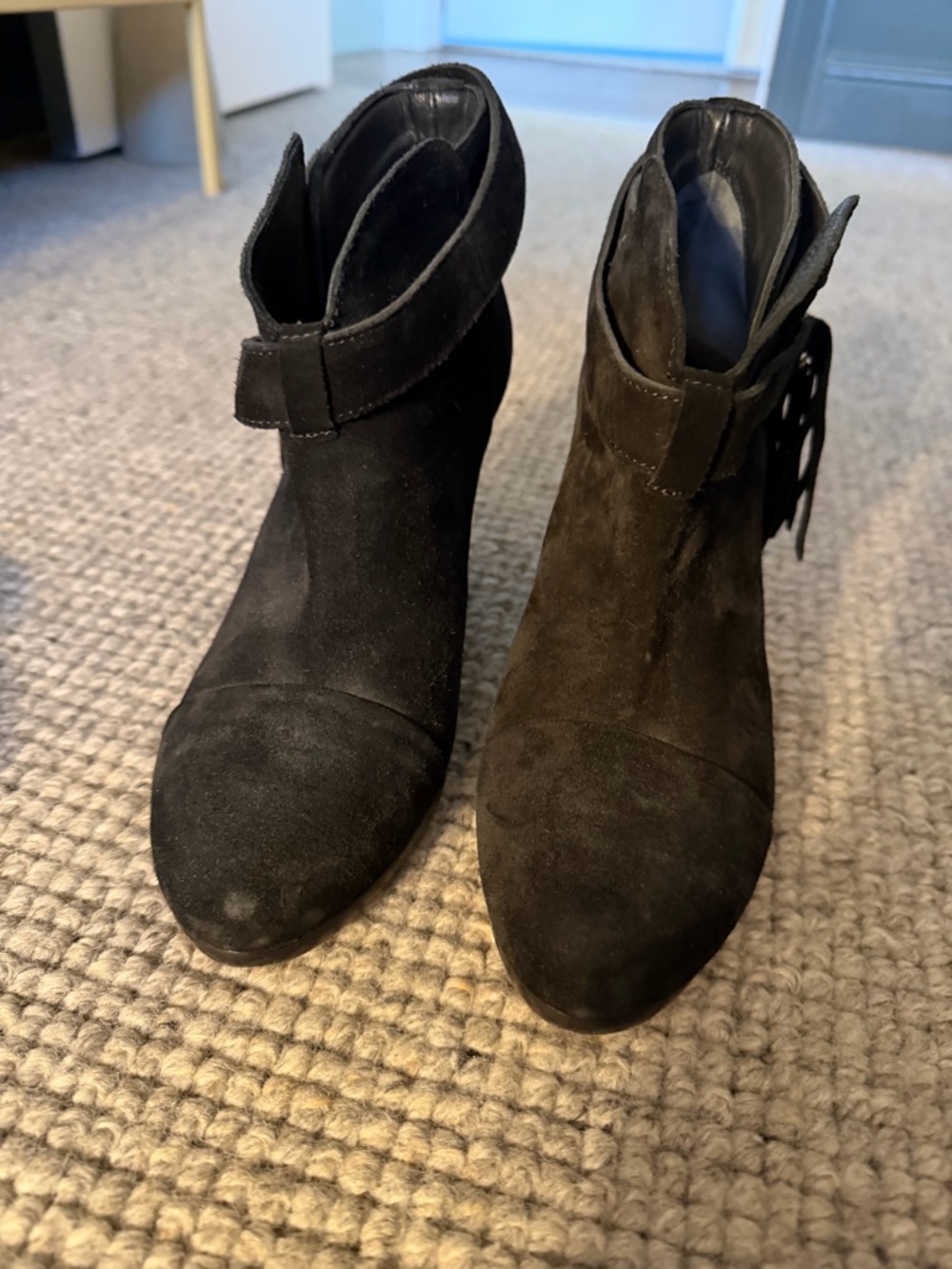 rag & bone Black Suede Ankle Boots with Wrap Strap